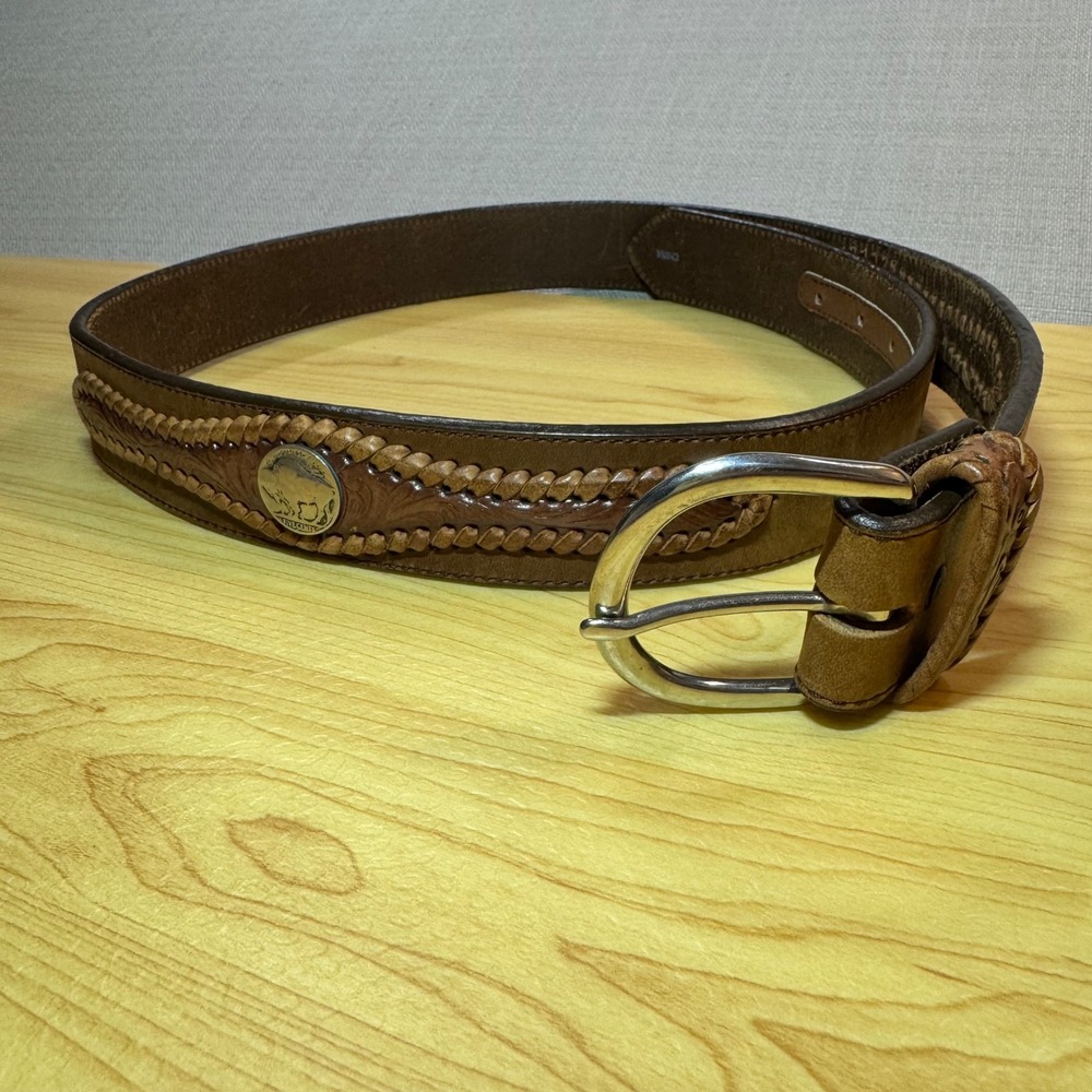 Tony Lama Mens Buffalo Nickel Embossed Braided Brown Leather Size 38